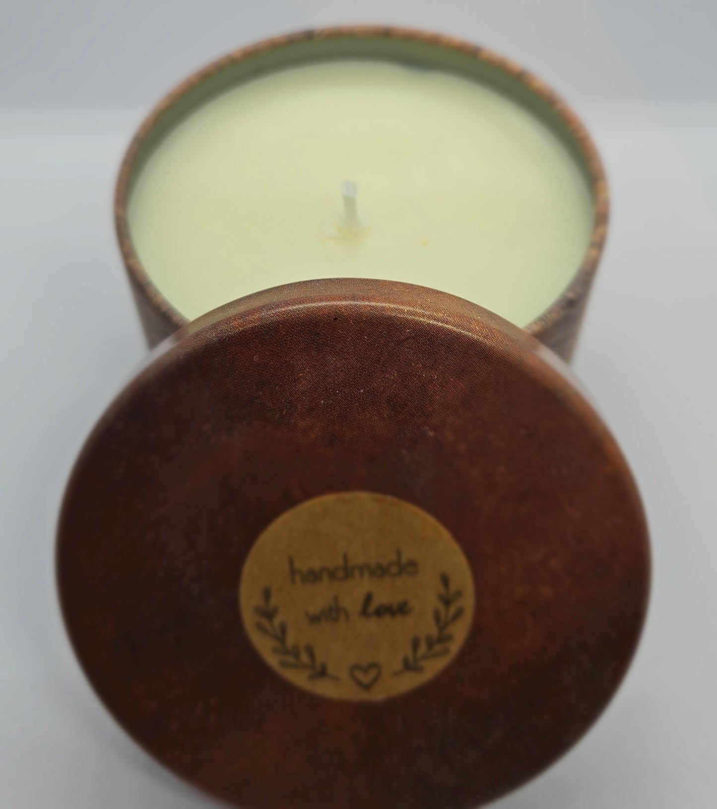 Rustic Wood Tin Candle – Bergamot Scented Soy Wax with Gold Leaf 110g