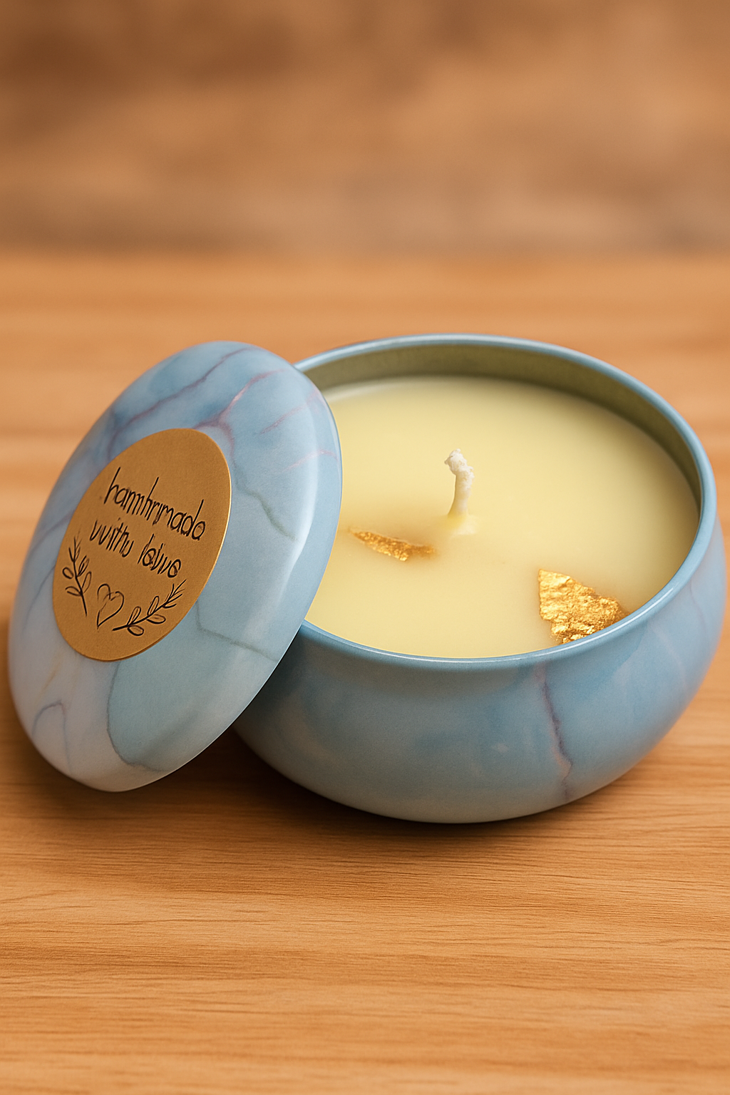 Marble Tin Candle – Bergamot Scented Soy Wax with Gold Leaf 80g