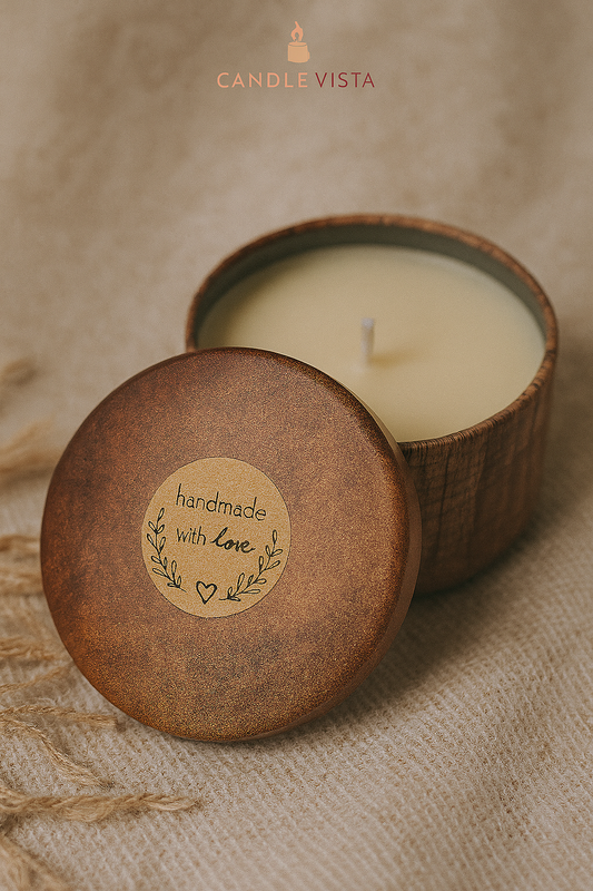 Rustic Wood Tin Candle – Bergamot Scented Soy Wax with Gold Leaf 110g