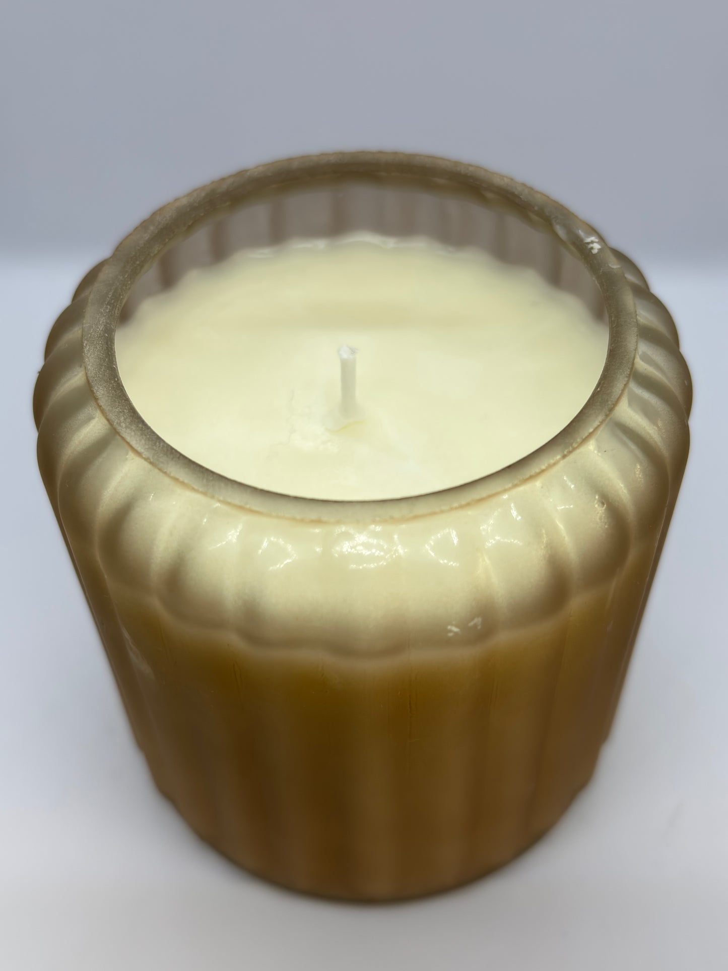 Golden Glow Ribbed Jar Candle – Luxury Home Décor ; Gift