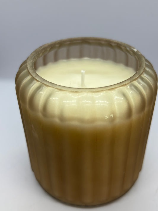 Golden Glow Ribbed Jar Candle – Luxury Home Décor ; Gift